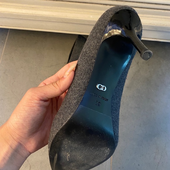 Dior grey wool blend with black penitent leather pointed toe pumps 5.5cm heels - Picture 3 of 6